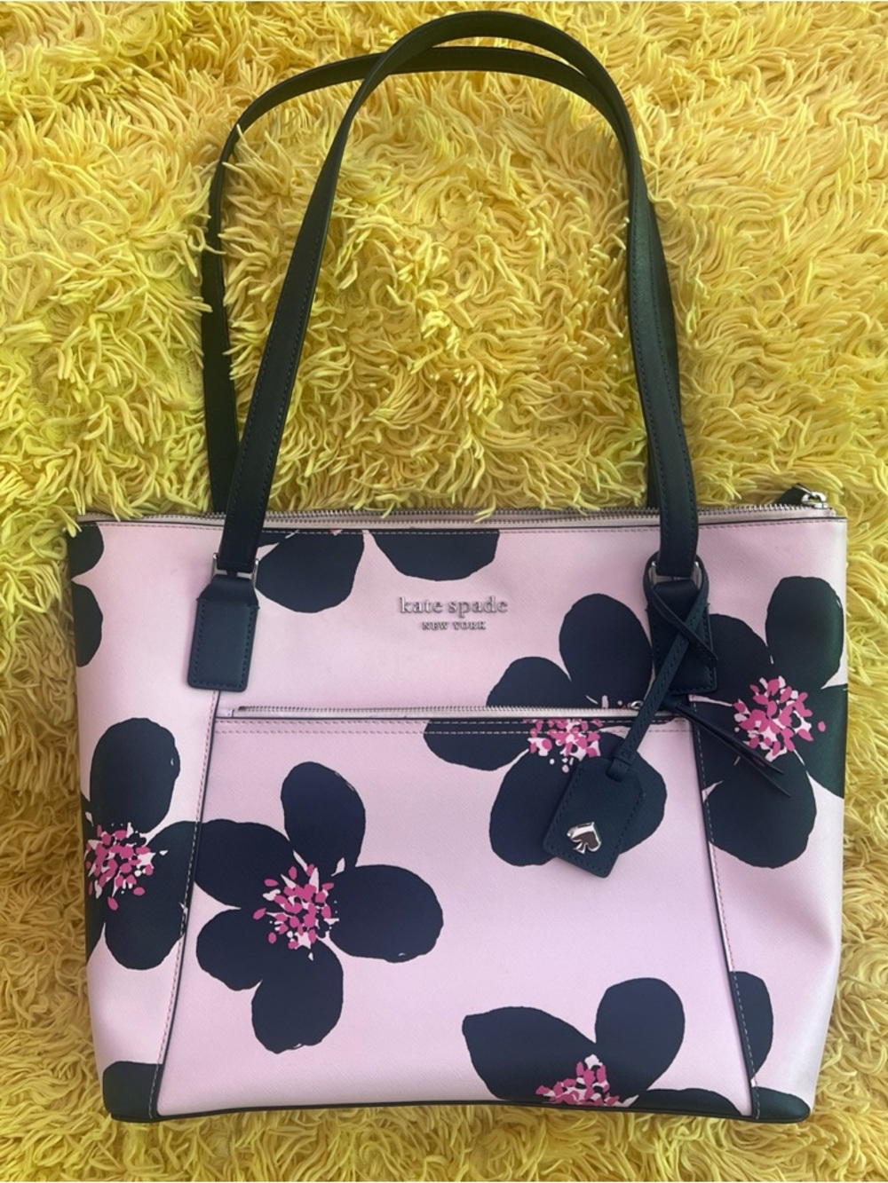 kate spade Pink Tote with Blue Floral Accents